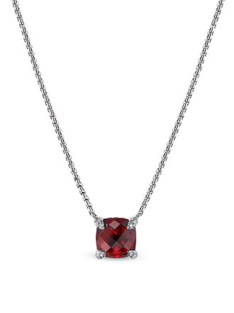 David Yurman Collana Petite Chatelaine in argento sterling con rodolite e diamanti - Rosso