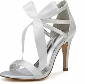 Generic Wedding Bridal Shoes Women Peep Toe High Heels Sandals Wedding Stain Evening Dress Stiletto Shoes 10.5Cm,Ivory,8 UK