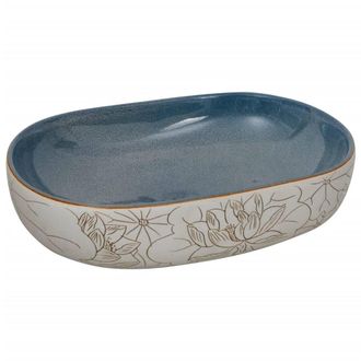 Berkfield Home Countertop Basin Sand & Blue Oval 59x40x14 cm Ceramic | Size: 59 x 40 x 14 cm