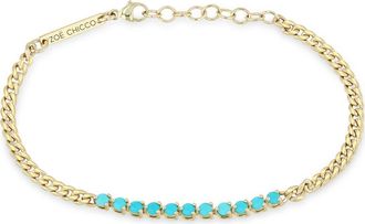 Zo&euml; Chicco 14K Gold Turquoise Curb Chain Bracelet in 14K Yellow Gold /Turquoise at Nordstrom, Size 7