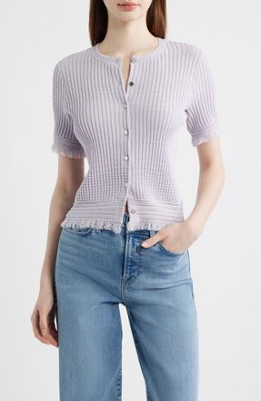 Rag & Bone Ayan Fringe Trim Rib Cardigan in Lvmst at Nordstrom, Size Xx-Small