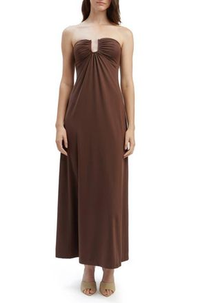 Bardot Carolena Strapless Midi Dress in Chocolate at Nordstrom, Size 10
