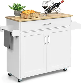 Costway Carrito De Cocina Carro De Servicio Comedor Con Ruedas,toallero,caj&oacute;n, Puerta Y Estantes Gabinete Mueble De Cocina - Costway