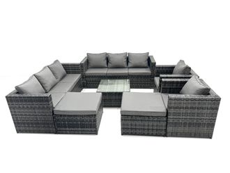 Fimous 10 Seater Patio Lounge Sofa Set with 2 Big Footstool in Dark Grey