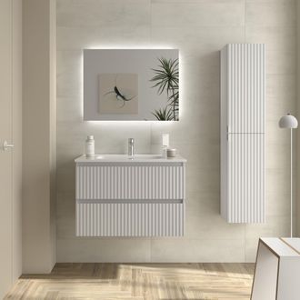 Cygnus Bath Mueble De Ba&ntilde;o Kira 80cm Blanco Mate 2 Cajones Lavabo 1 Poza Porcelana