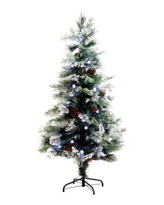 Nearly Natural 5Ft Flocked Pre-Lit Fiber Optic Artificial Pinecone & Berries Christmas Tree With 48 White Led Lights