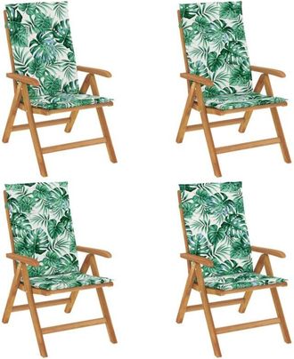 vidaXL Sillas De Jard&iacute;n Reclinables Y Cojines 4 Uds Madera Maciza Teca Vidaxl
