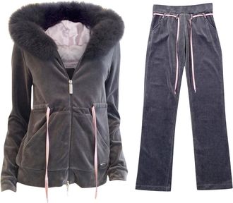 Blumarine Limited Edition Fox Fur & Velour Tracksuit Size L
