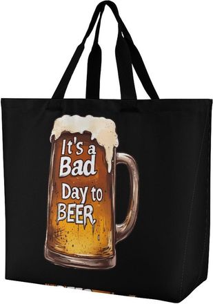Generic A Bad Day to Be Beer Reusable Shopping Bags One Shoulder Grocery Tote Bag Waterproof Big Purse for Work Travel