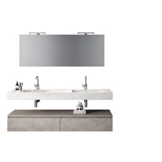 Aquadesign Mueble de ba&ntilde;o 7 piezas en melamina m&aacute;rmol de carrara/piedra beige