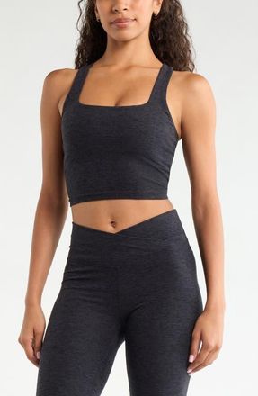 Zella Renew Crop Tank in Black Melange at Nordstrom, Size Xx-Large