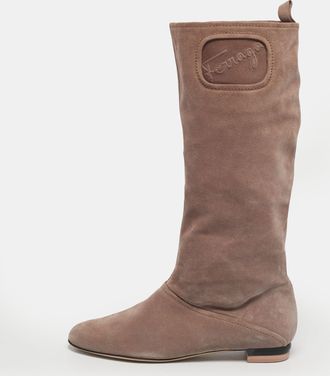 Ferragamo Dusty Pink Suede My Sweet Calf Length Boots