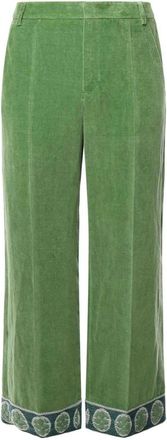 Valentino Garavani Fluwelen broek met wijde pijpen en versierde zoom - Heren - Wijde Broeken - Groen - XL - Katoen - Broeken