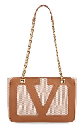 Valentino Garavani Womens Piccola Tote Bag Saddle Brown Canvas; Calfskin