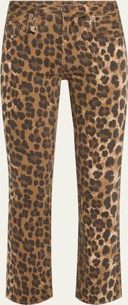 R13 Leopard Mid-Rise Kick-Flare Jeans