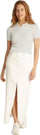 Tommy Jeans Crop-polo met plooien en een slank model voor dames (Ecru)