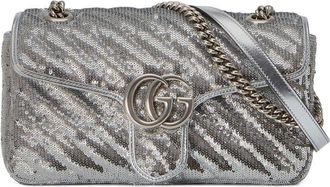 Gucci Gg Marmont Small Sequin Silk & Leather Shoulder Bag