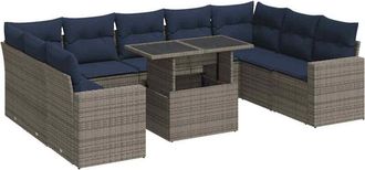 vidaXL 10 Piece Garden Sofa Set with Cushions Grey Poly Rattan Acacia Vidaxl