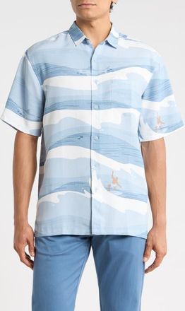 Kahala Surf Jacquard Short Sleeve Button-Up Shirt in Chambray at Nordstrom, Size Xx-Large