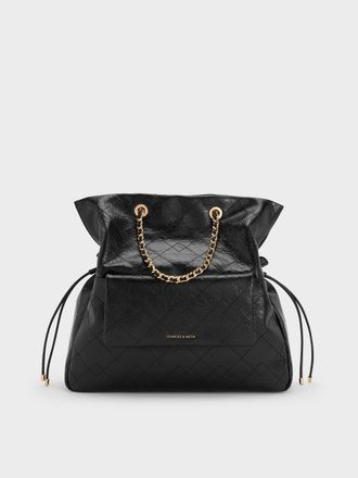 Charles & Keith Duo Quilted Drawstring Two-Way Backpack