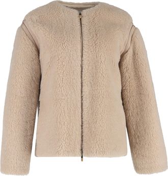 Max Mara Pre-owned Womens Max Panno Grosgrain-Trimmed Jacket in Beige Wool - Size Medium