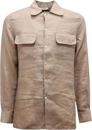 Paolo Pecora Camicia Linen Shirt - Heren - Casual Overhemden - Beige - S - Linnen - Overhemden