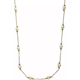 Effy 14K Yellow Gold Freshwater Pearl and Polished Bead Station Necklace in 14K Gold at Nordstrom, Size 20
