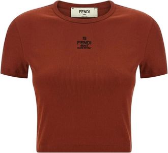Fendi ribbed logo embroidery top - Brown