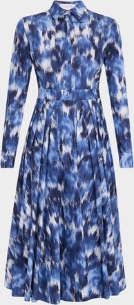 Michael Kors Floral Chine Poplin Pleated Midi Shirtdress
