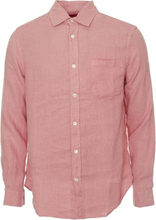 Portuguese Flannel Linnen Overhemd Kent Kraag Knoopsluiting Borstzak - Heren - Casual Overhemden - Roze - XL - Linnen - Overhemden