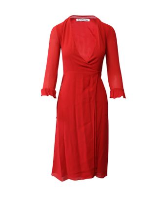 Reformation wikkeljurk in rode viscose