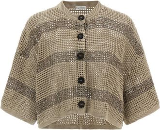 Brunello Cucinelli Beige Dazzling Stripes cardigan