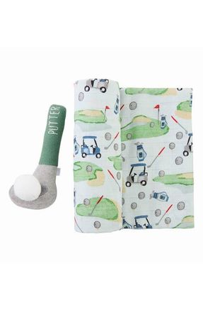 Mud Pie Golf Swaddle & Rattle Set in Green at Nordstrom