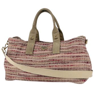 Prada Red Color Tweed Suede Tote Bag (Pre-Owned)