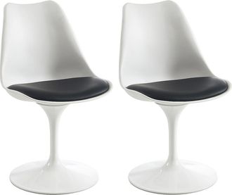 Vente-Unique Conjunto de 2 sillas de polipropileno, cuero sint&eacute;tico y acero - Blanco y Negro - XAFY