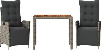 vidaXL Set Comedor De Jard&iacute;n 3 Piezas Con Cojines Rat&aacute;n Sint&eacute;tico Gris Vidaxl