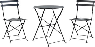 Beliani Conjunto De Balc&oacute;n 3 Piezas Patio Exterior Mesa Redonda Y Sillas Acero Negro Fiori