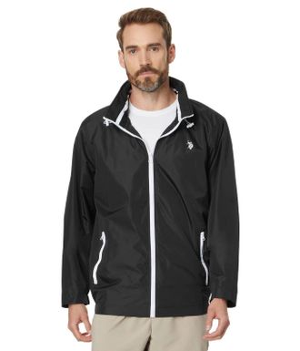 U.S.Polo Association U. S. Polo Assn. Windbreaker Jacket Mens Black Stow Hood Full Zip FROG736