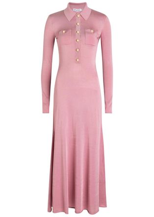 Self Portrait Knit Midi Shirt Dress - Pink - L (UK14 / L)
