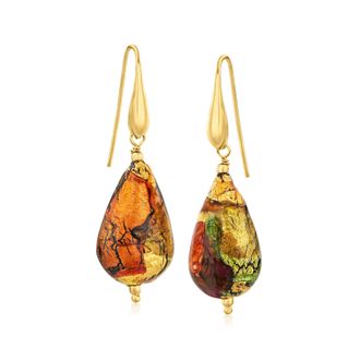 Ross-Simons Italian Multicolored Murano Glass Drop Earrings in 18kt Gold Over Sterling