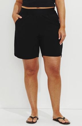 Lands End 9 Quick Dry Elastic Waist Modest Board Shorts Swim Cover-up Shorts with Panty in Black at Nordstrom, Size 14P