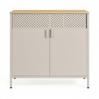 Songmics Aparador de metal con estante ajustable de color beige