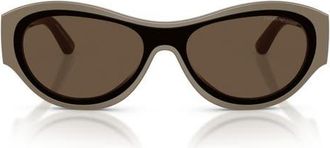 Emporio Armani 136mm Irregular Sunglasses in Shiny Grey /Solid Brown at Nordstrom