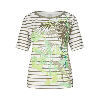 Rabe Gestreept T-shirt met botanische print aan de voorzijde - Dames - Tops - Veelkleurig - Maat: M Zijde