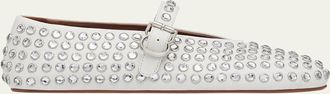 Alaia Leather Mary Jane Flats With Allover Studs