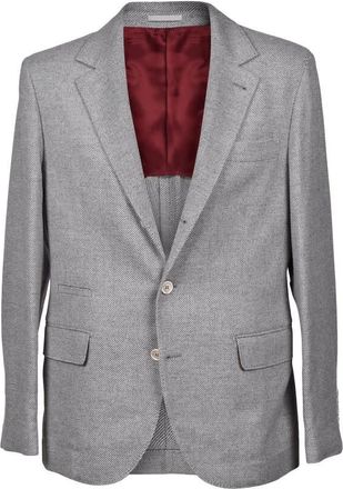 Brunello Cucinelli Gray Cashmere Blend Herringbone Blazer, Brand Size 52 (US Size 42)