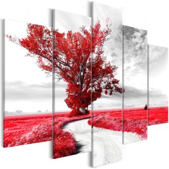 Artgeist Quadro - Tree Near The Road (5 Parts) Red - 200x100