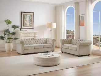 Vente-Unique Divano 3 posti e 2 posti in Velluto Beige - CHESTERFIELD