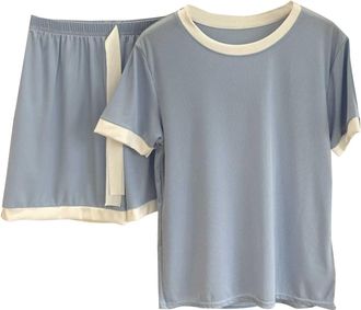 Generic Womens Pyjamas Sets Sleeveless Cotton Tank Top with Shorts Cami Sleepwear Comfy Loose Fit Pj Sets Casual Summer Nightwear (Style4-Blue, XXL)