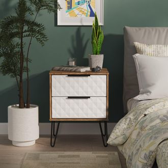 Lewis's Harlequin 2 Drawer Bedside in White Matt & Vintage Oak - Ready Assembled - Lewiss Home | TJ Hughes